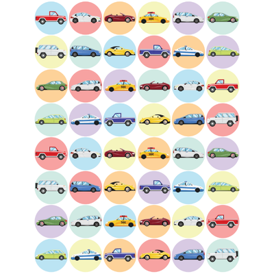 Stickers Cars 3/4" Round 19mm Color Print 10/pk