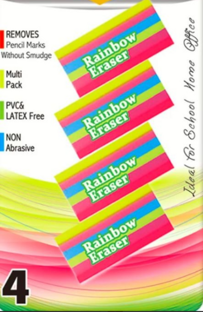 Rainbow eraser 4/pk