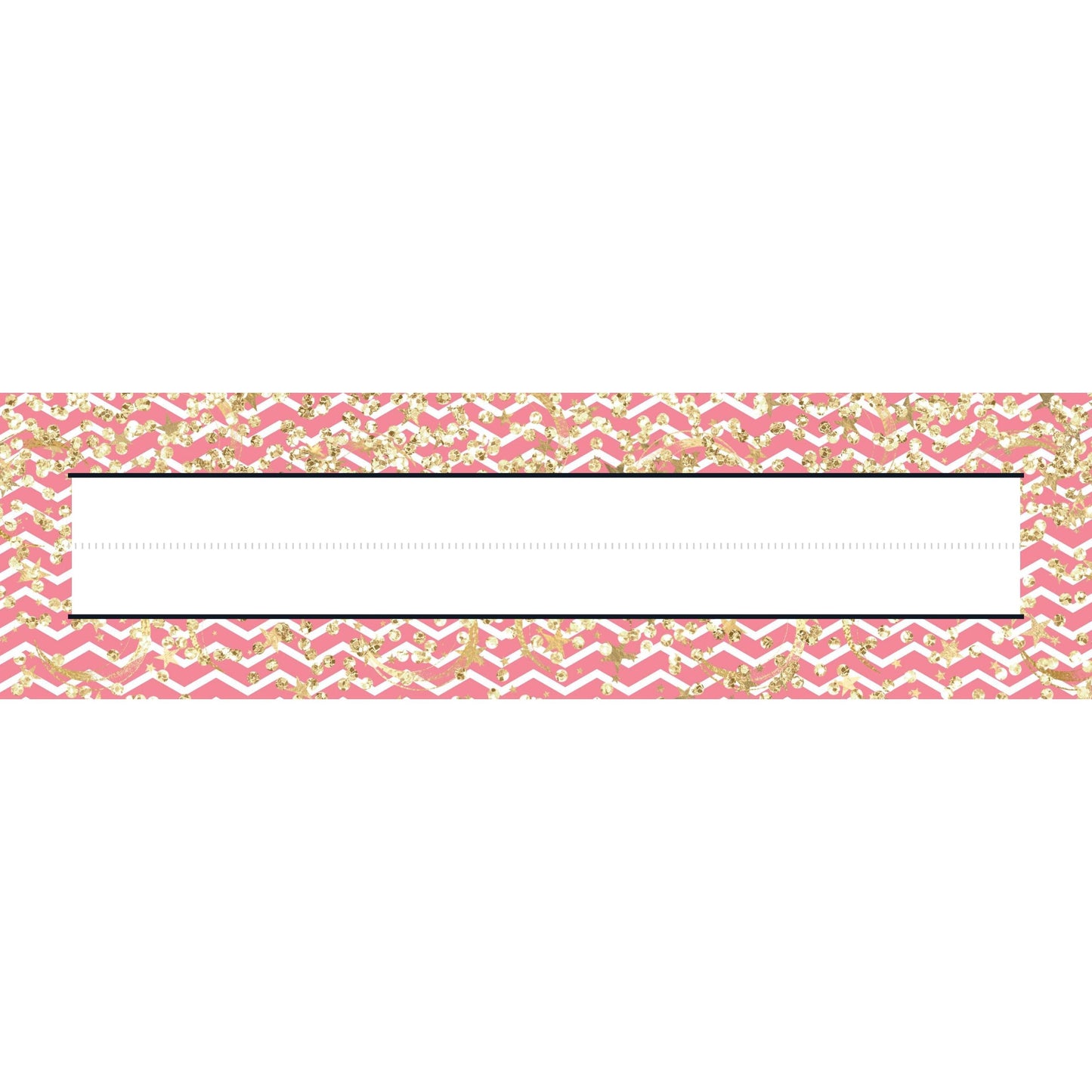 desk name strips - pink white chevron gold confetti