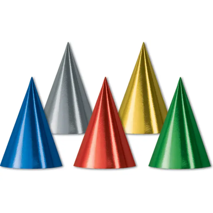 Metallic Cone Hats 6.5" 8/pk