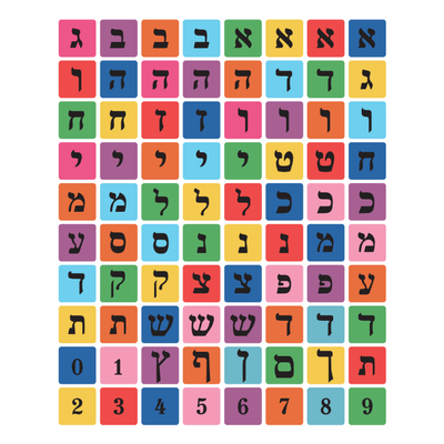 Mosaic Square Alef Bais Stickers 1/2" 13mm Color Print 10/pk