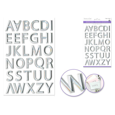 Paper 3D Alphabet stickers (White w/Silver Foil) 1 Sheet
