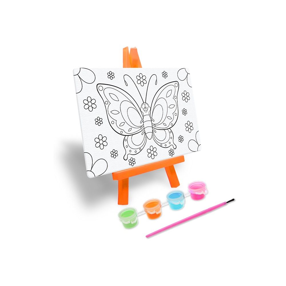 DIY Butterfly Canvas On Easel, Includes 4 Paint Pots + Brush