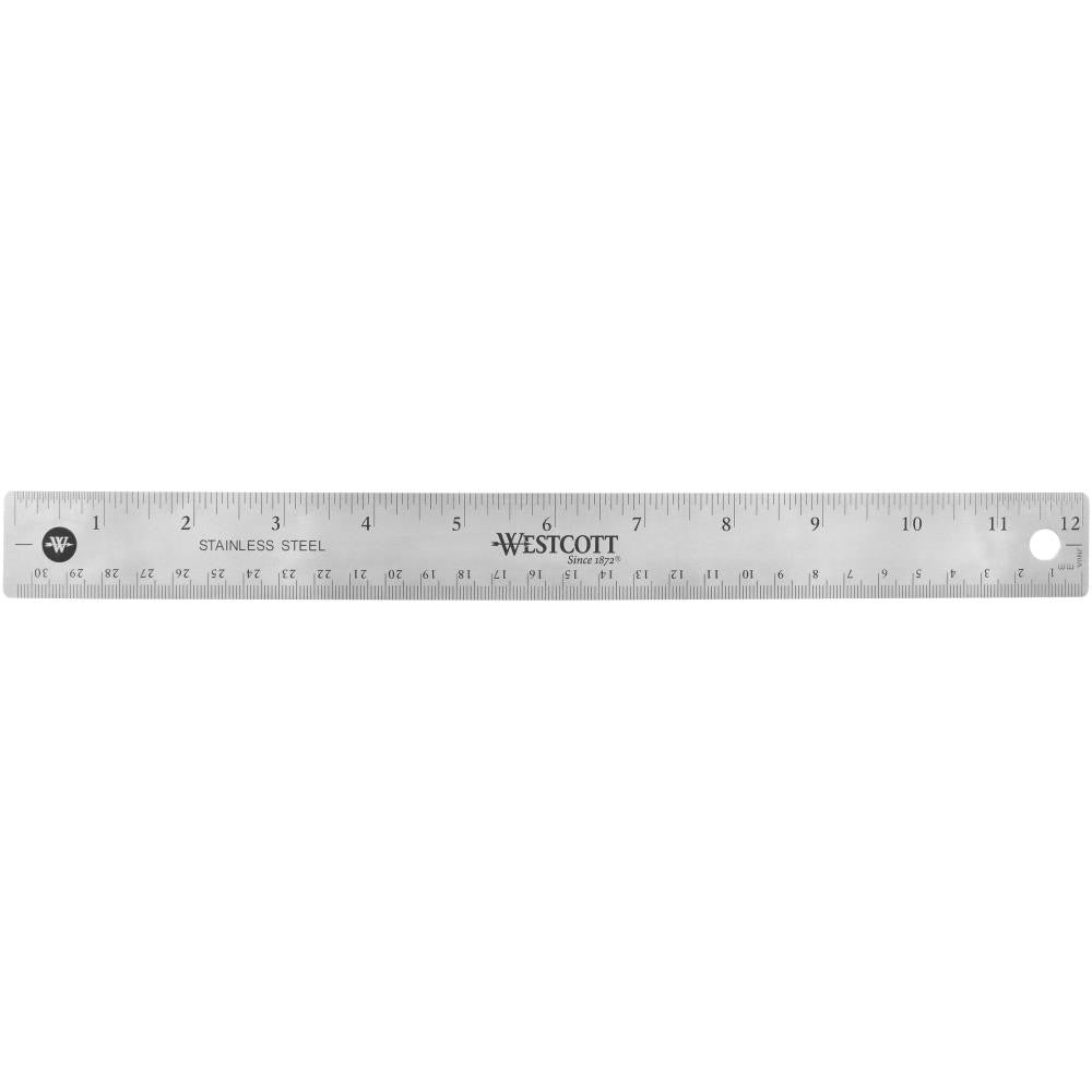 Westcott Stainless Steel Ruler  12   0.08 Lb.  Metric/Imperial  for Office  1-Count