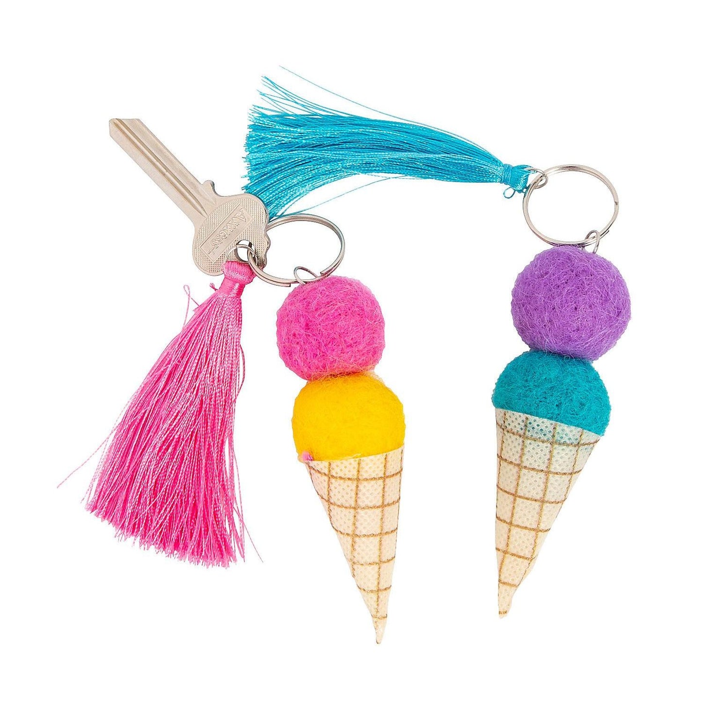 Pom-Pom Ice Cream Cone Keychain Craft Kit, Assorted, 2 1/4" x 4 1/4" 6pc