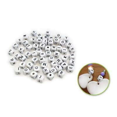 Letter Wood Beads White 10mm 60/pk (closeout)