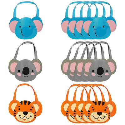 Medium Safari Animal-Shaped Nonwoven Tote Bags, Assorted, 12" x 8" with 8" handles,12/pk