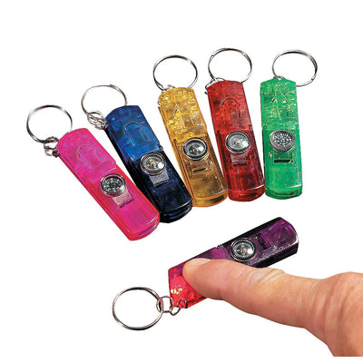 Whistle Light-Up Compass Keychains, Asssorted, 2 1/2" - 12/pk