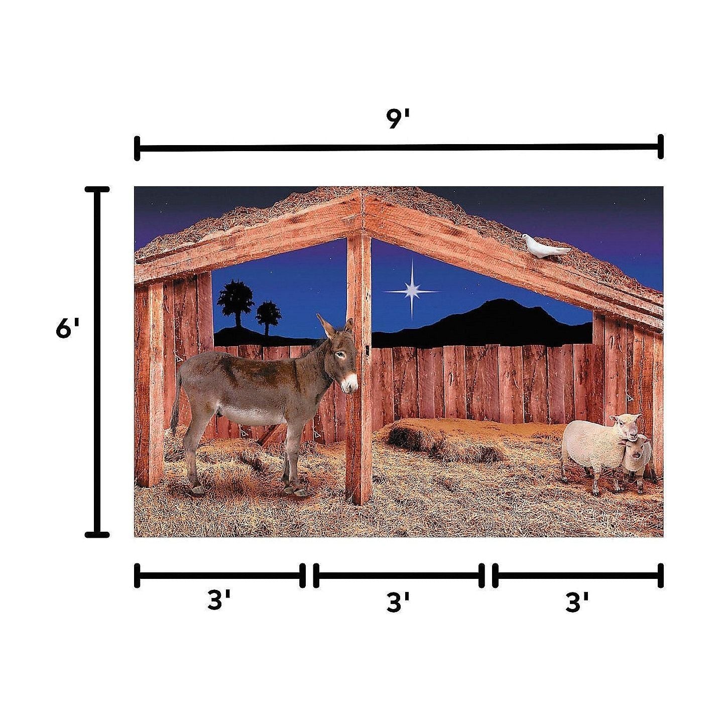 9 Ft. x 6 Ft. Stable Scene with Animals Plastic Backdrop 1pc