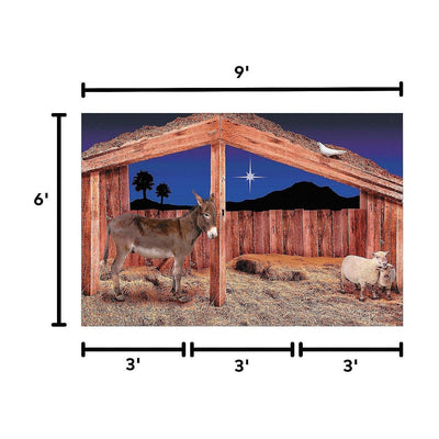 9 Ft. x 6 Ft. Stable Scene with Animals Plastic Backdrop 1pc