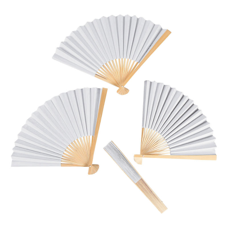 10 1/4" Bulk 48 Pc. DIY Paper Hand Fans with Wood Handles - 48 Pc.