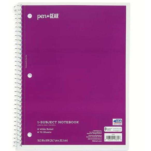 One Subject Spiral Wide Ruled 70 Sheets