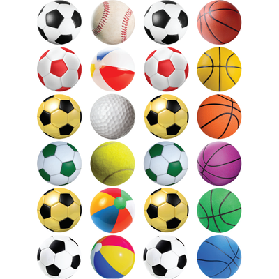Sports Balls Stickers 1"  Round 25mm Color Print 10/pk