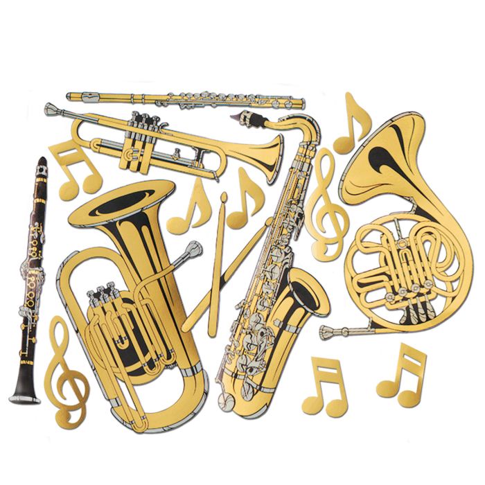 Gold Foil Musical Instrument Cutouts 17"-23½" 15/Pkg
