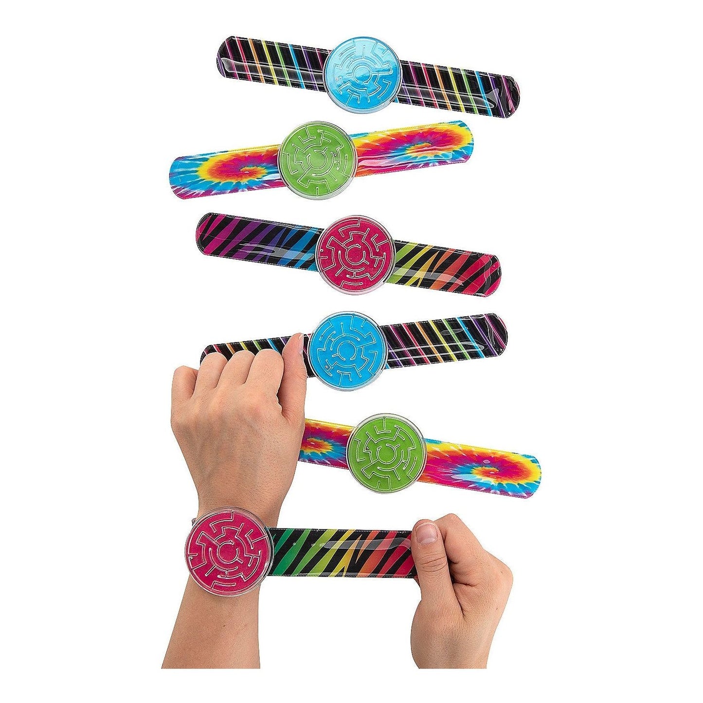 Multicolor Slap Bracelets with Maze Puzzle, Assorted, 8 1/2" 12/pk