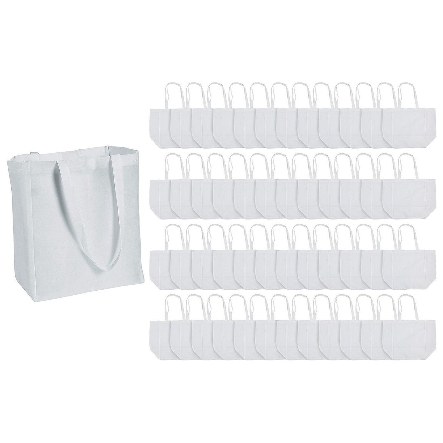 12" x 14" Bulk Large White Nonwoven Shopper Tote Bags - 48 Pc.