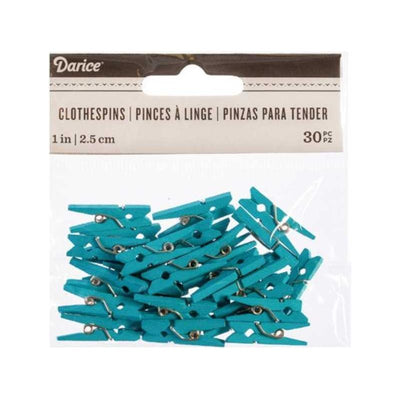 Mini Turquoise Clothespins: 1 inch, 30 pieces