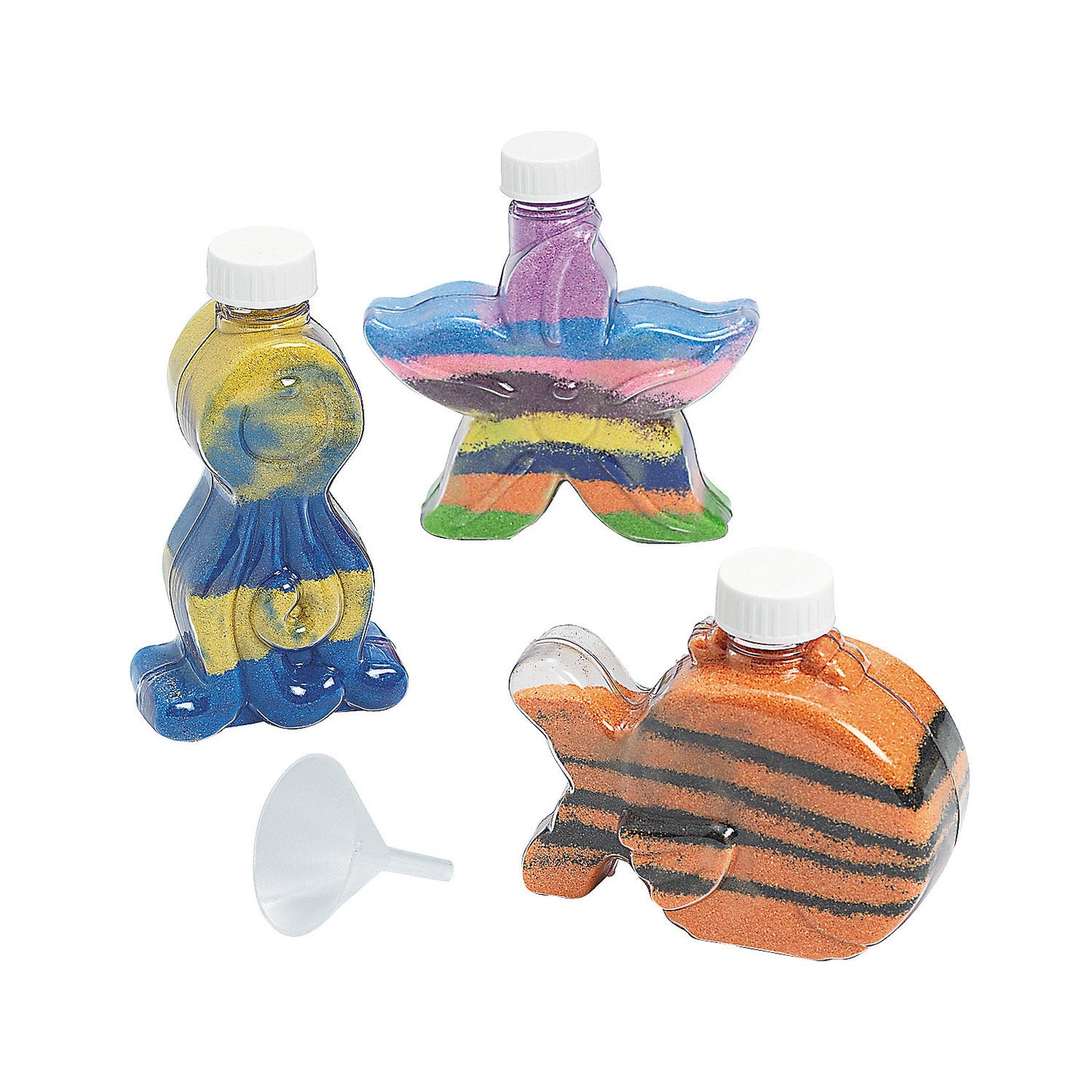 Under the Sea Plastic Sand Art Bottles, Includes a funnel, Assorted, Plastic, 4 5/8" - 5 1/4", 12/pk