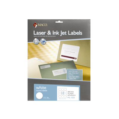 2.5" Round White Labels 12 per Sheet 25/shts