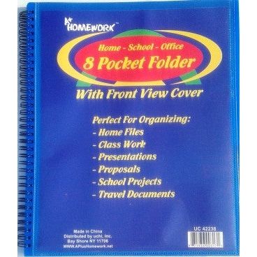 8 Pocket Folder With Front View Cover Spiral Bound