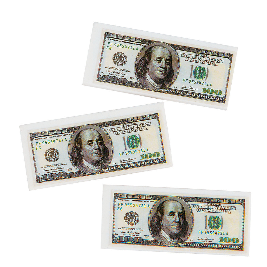 $100 Bill Erasers - 12 Pc.