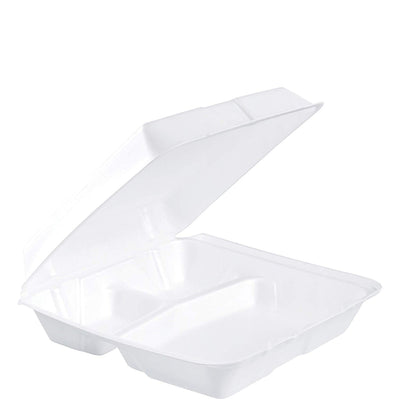 Foam Hinged Container, 9.5 in 3 Compartment 100/pk