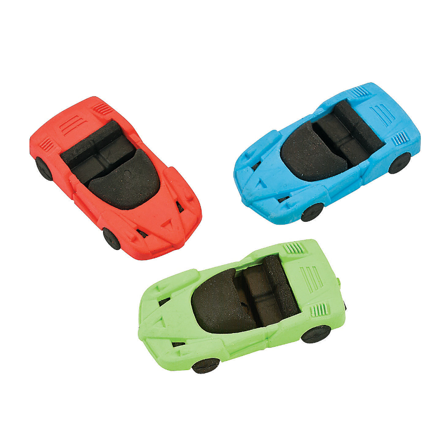 Rubber Race Car Erasers 12/pk