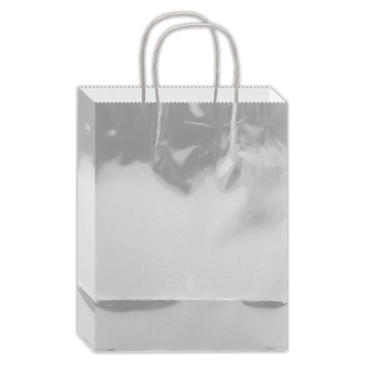 Glossy Gift Bag Silver 13x10.5x5.5"