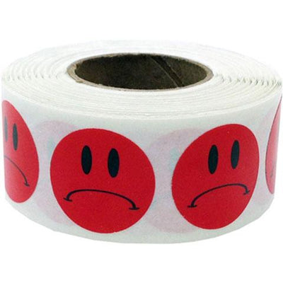 Red Sad Face Stickers 3/4" 500 on a roll