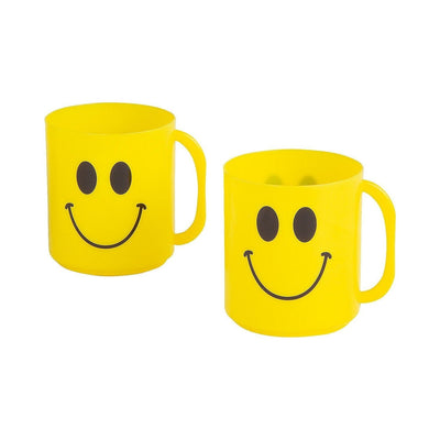 Retro Smile Face BPA-Free Plastic Cups with Handle, 3" 8 oz, 12/pk
