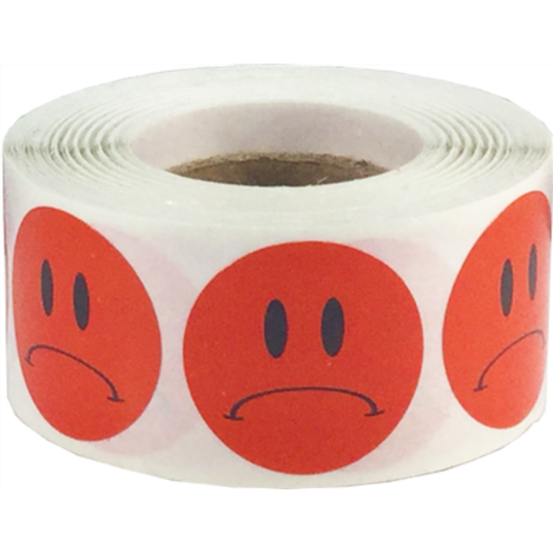 Red Sad Face Stickers 1" 500/roll