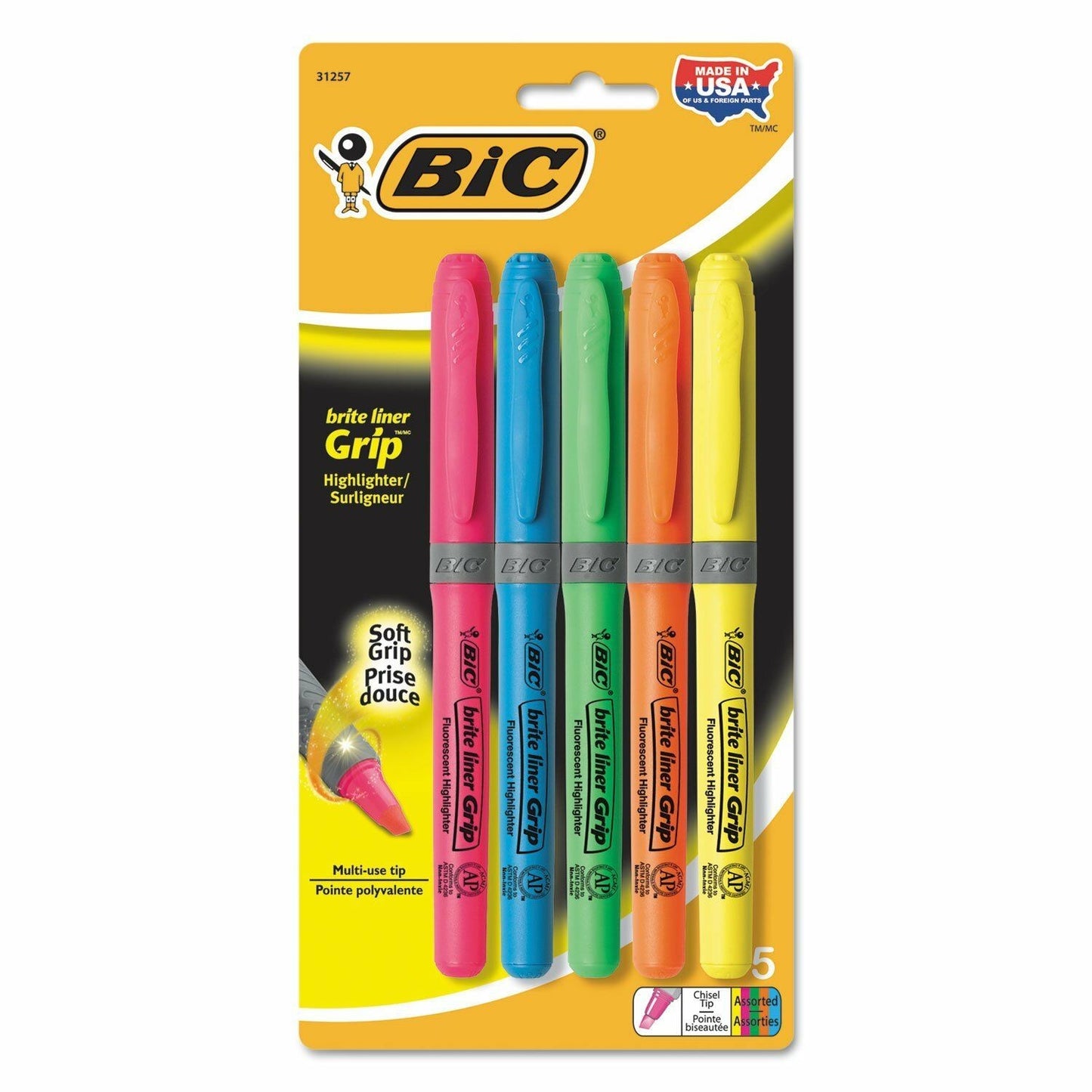 Highlighters Soft Grip Fine Tip Assorted 5/pk