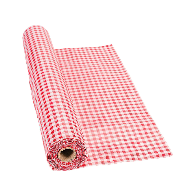 Red Gingham Plastic Tablecloth Roll 40" x 100"