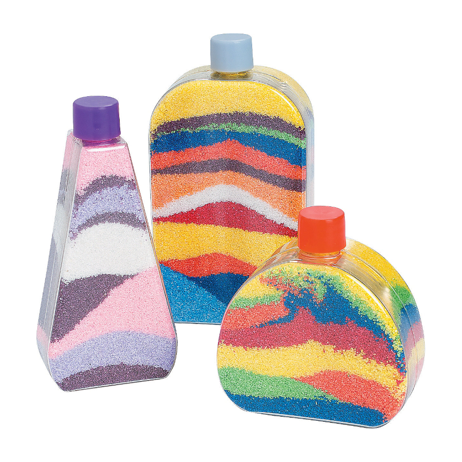 Flat-Sided Sand Art Bottles, Plastic,  1 3/4" - 3" x 2" - 3 1/2", 12/pk