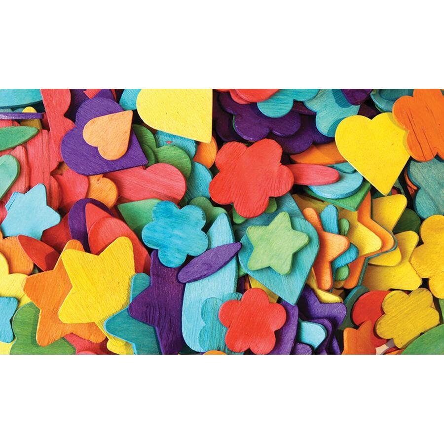 Wood Party Shapes 1/2" To 2" Assorted Colors 200 Pieces (Discontinued)