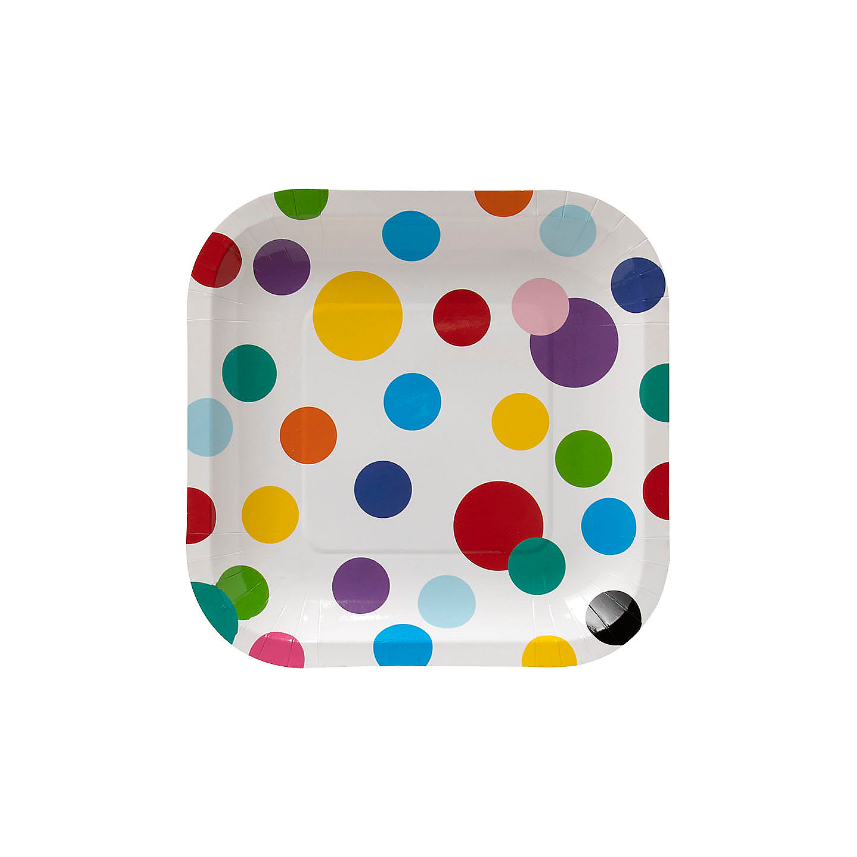 Colorful Polka Dot Square Dessert Plates 7" 8/pk