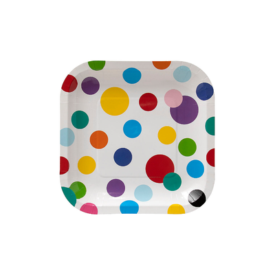 Colorful Polka Dot Square Dessert Plates 7" 8/pk