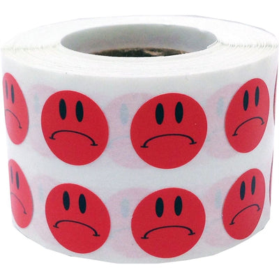 Red Sad Face Stickers 1/2" 1000/roll