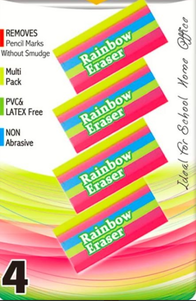Rainbow eraser 4/pk