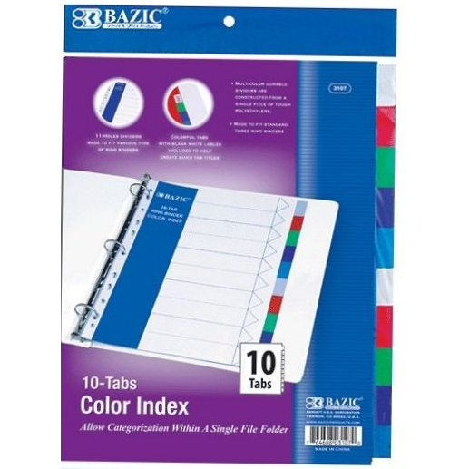 No Pocket Plastic Subject Dividers (10 Subject Divider)