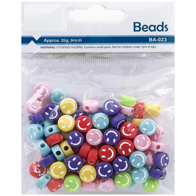 35g. Smile Face Beads - Multi Color, 9x5mm.