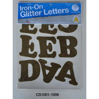Iron On Letters Gold Glittered 3 inches - 1 sheet (Discontinued)