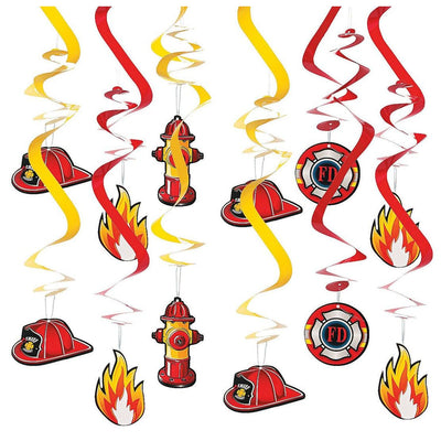 Firefighter Party Hanging Swirl Decorations 26"- 12 Pc.