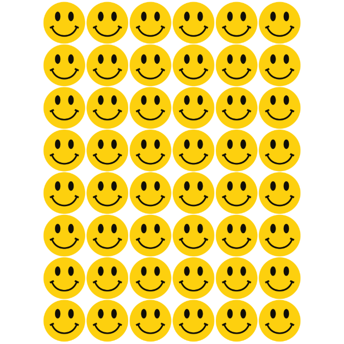 Yellow Smiley Stickers 3/4" Round 19mm Color Print 10/pk