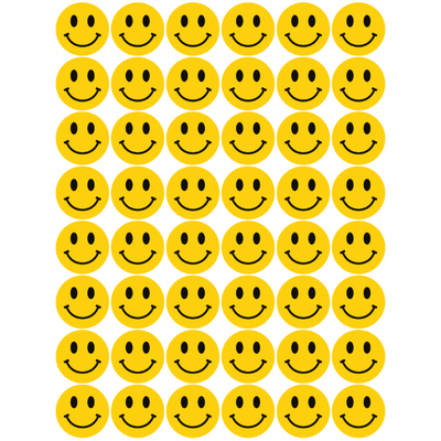 Yellow Smiley Stickers 3/4" Round 19mm Color Print 10/pk