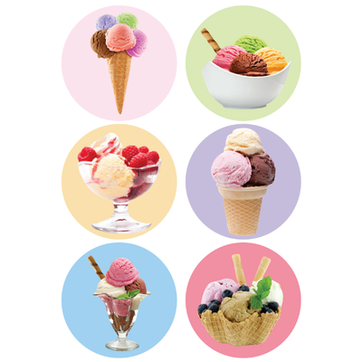 Ice Cream Stickers 2" Round 50mm Color Print 10/pk