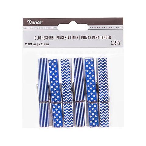 Decor. Navy Printed Clothespins:2.75", 12 pcs.