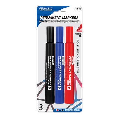 Asst. Color Chisel Tip Jumbo Permanent Marker (3/Pk)