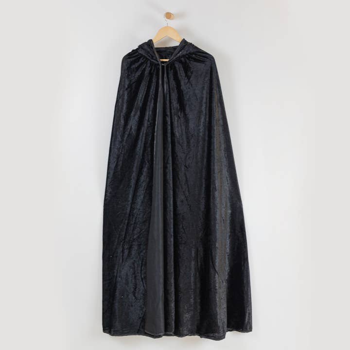 Adult Hooded Cloak Crushed Velour Medieval Hooded Cape (Black) 56" Long