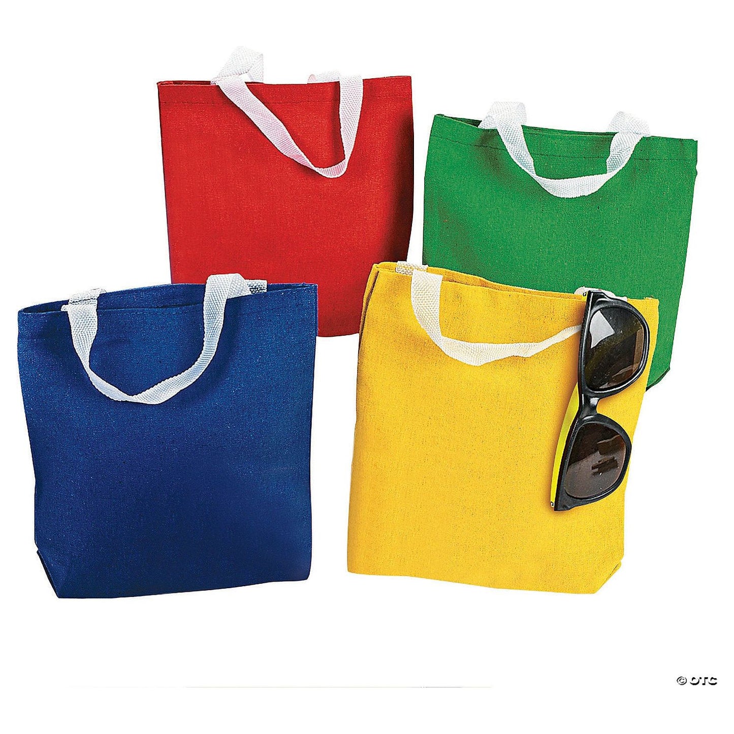 7 1/4" x 7 1/2" Mini Primary Color Canvas Tote Bags - 12 Pc.